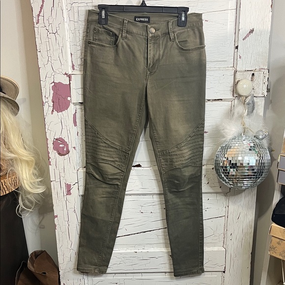 Express Pants - Express Khaki Moto Pants Mid-rise Legging Sz 4r 5 Pocket Distressed Army Green